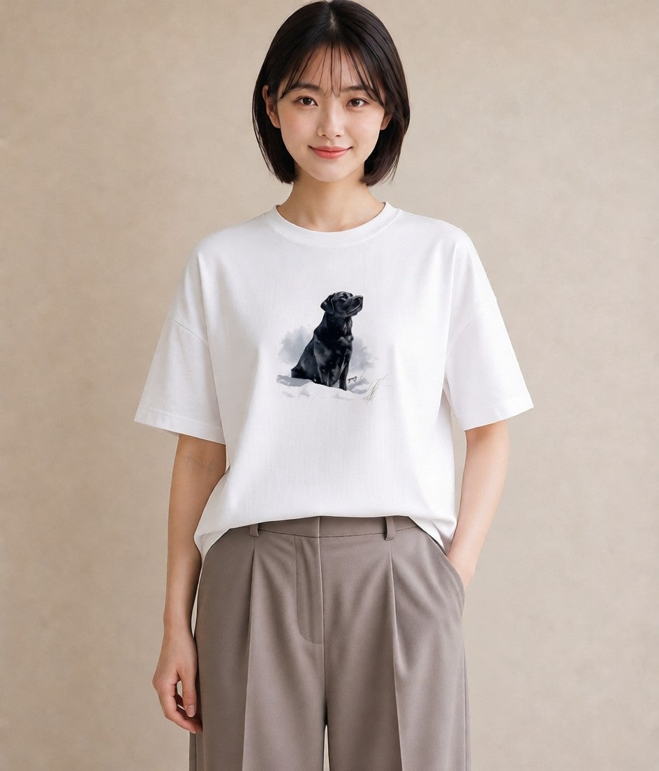 半袖Tシャツ レディース ラブラドールレトリバー 犬 いぬ イラスト シンプル 帰省 ラフ 白T