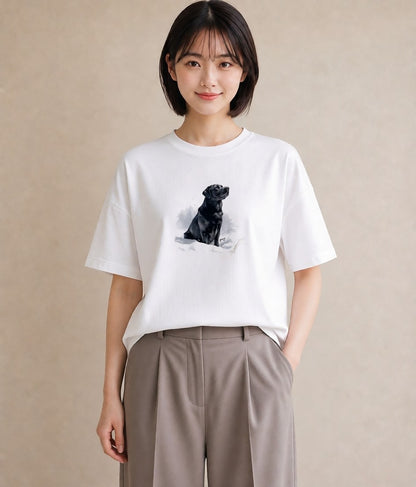半袖Tシャツ レディース ラブラドールレトリバー 犬 いぬ イラスト シンプル 帰省 ラフ 白T