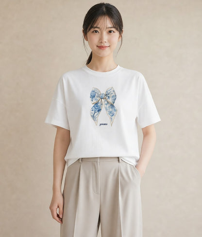 半袖Tシャツ レディース レースハンカチ レース ハンカチ ナチュラル アンティーク イラスト シンプル 海 カフェ巡り 白T