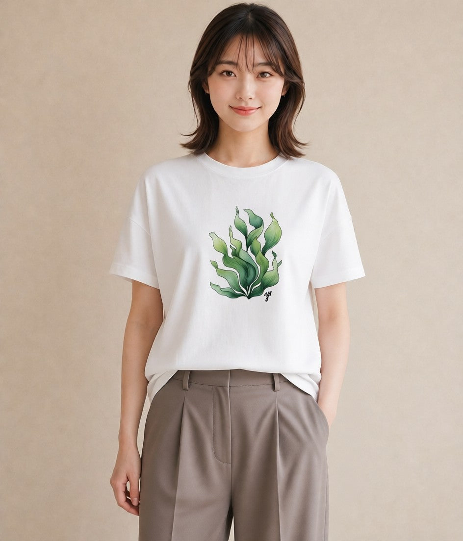 半袖Tシャツ レディース つる 植物 ボタニカル イラスト フェミニン 買い物 夏コーデ 白T