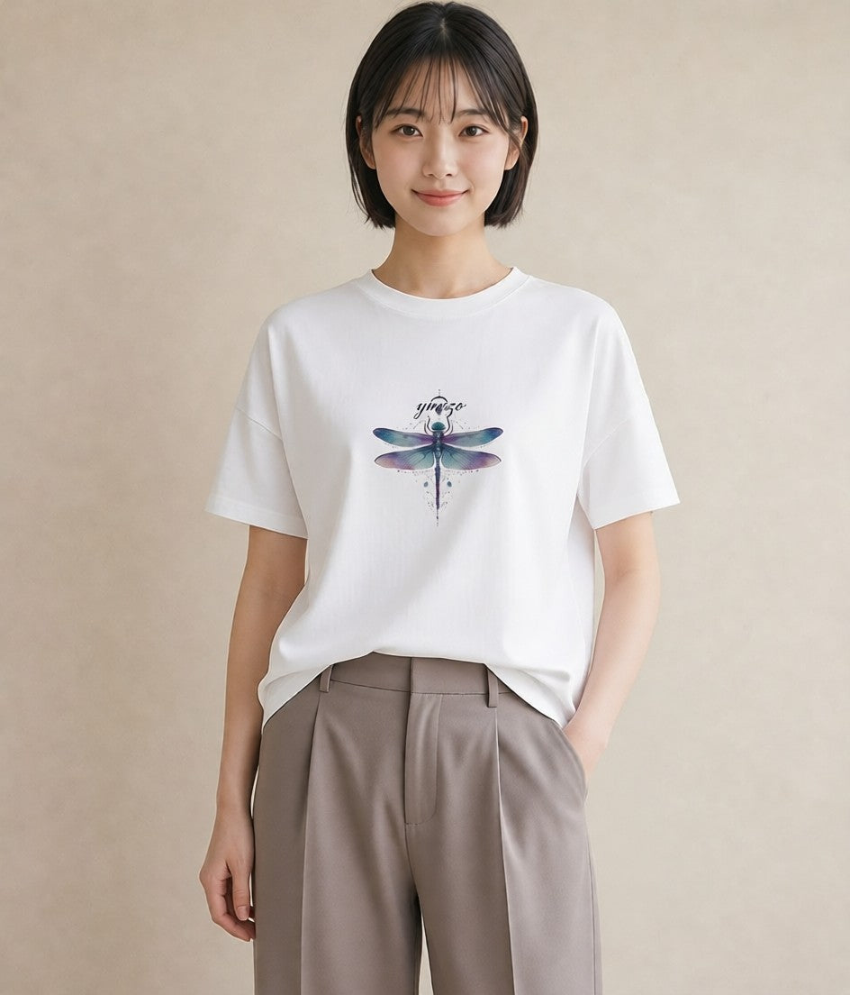 デザインTシャツ レディース とんぼ 昆虫 虫 イラスト ガーリー 散歩 お出かけ 白T
