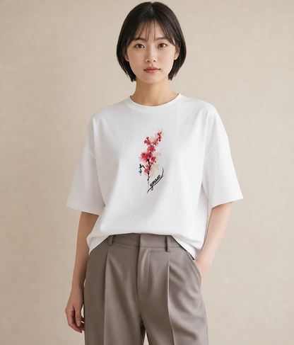 デザインTシャツ レディース 梅 花 花柄 イラスト ナチュラル ビーチ デイリーウェア 白T