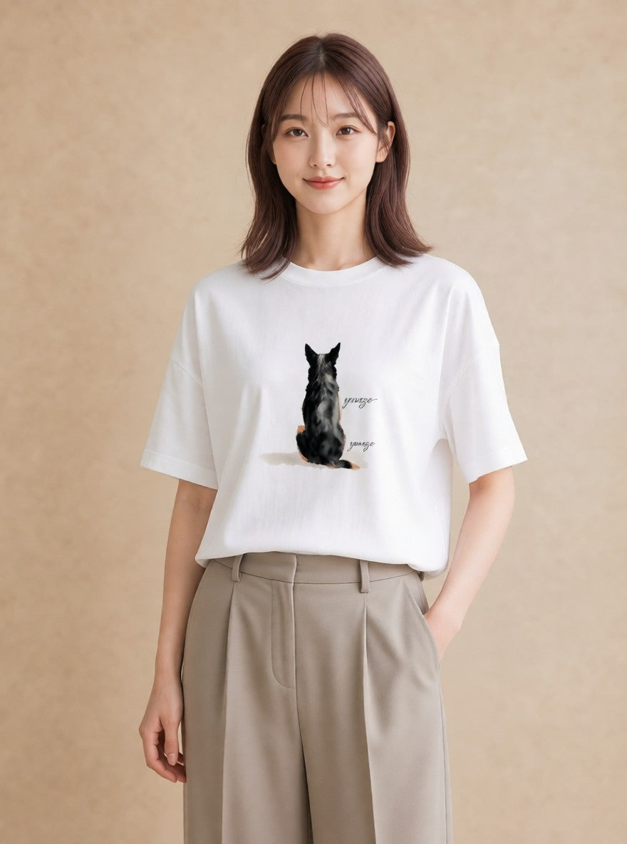 Tシャツ レディース しっぽ 猫 ねこ イラスト ポップ 通学 誕生日プレゼント 白T