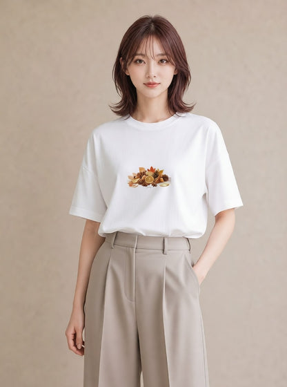 プリントTシャツ レディース 実り 植物 ボタニカル イラスト ヴィンテージ風 ルームウェア ギフト 白T