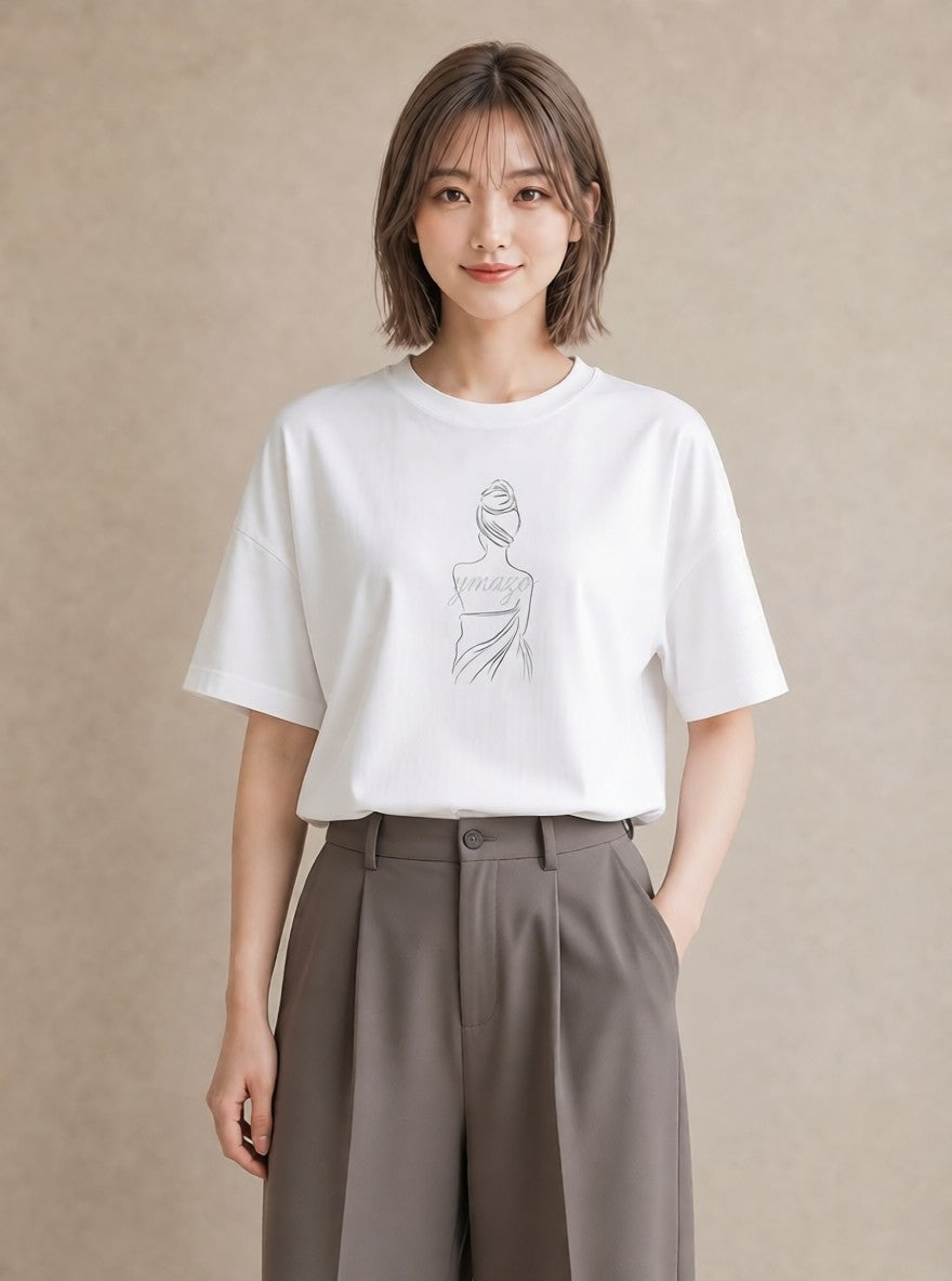 Tシャツ レディース 女の子 ガール 後ろ姿 イラスト ゆるコーデ 買い物 夏コーデ 白T