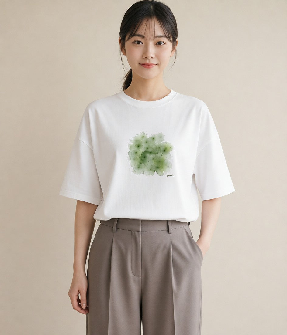 グラフィックTシャツ レディース クローバー 四つ葉 花 花柄 イラスト 線画 夏コーデ 通学 白T