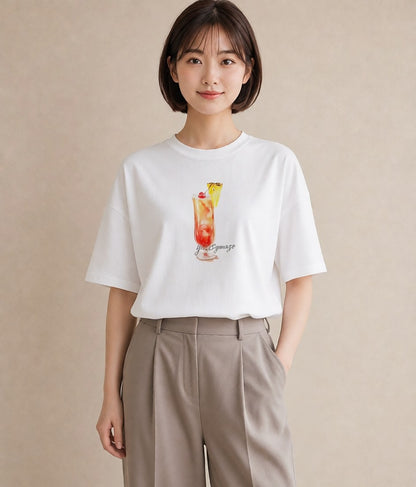 プリントTシャツ レディース パイナップル 食べ物 フード イラスト ポップ 週末コーデ 敬老の日 白T