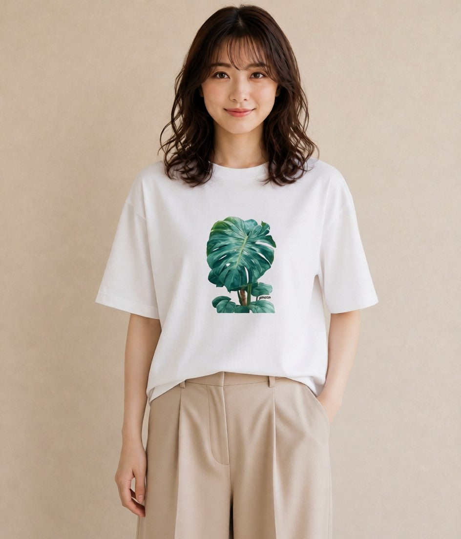 グラフィックTシャツ レディース モンステラ 植物 ボタニカル イラスト モード 送別ギフト 通勤 白T