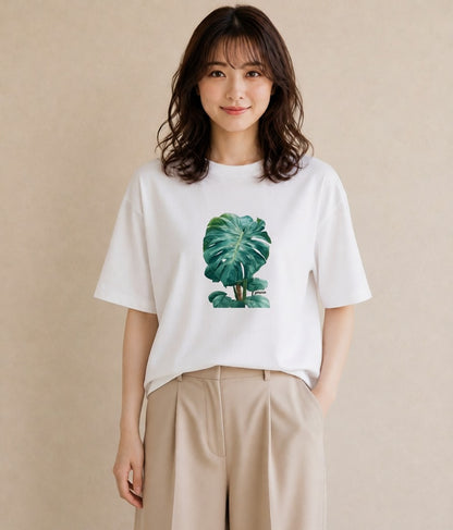 グラフィックTシャツ レディース モンステラ 植物 ボタニカル イラスト モード 送別ギフト 通勤 白T
