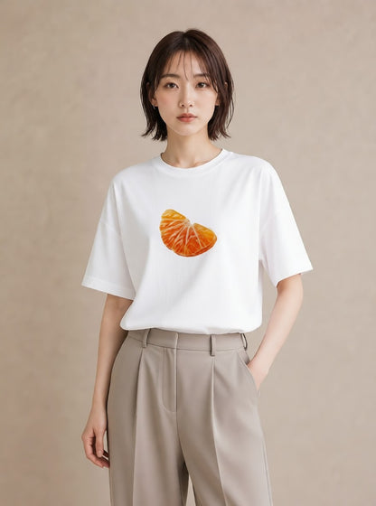 Tシャツ レディース みかん 食べ物 フード イラスト ゆるコーデ ママ カフェ服 白T