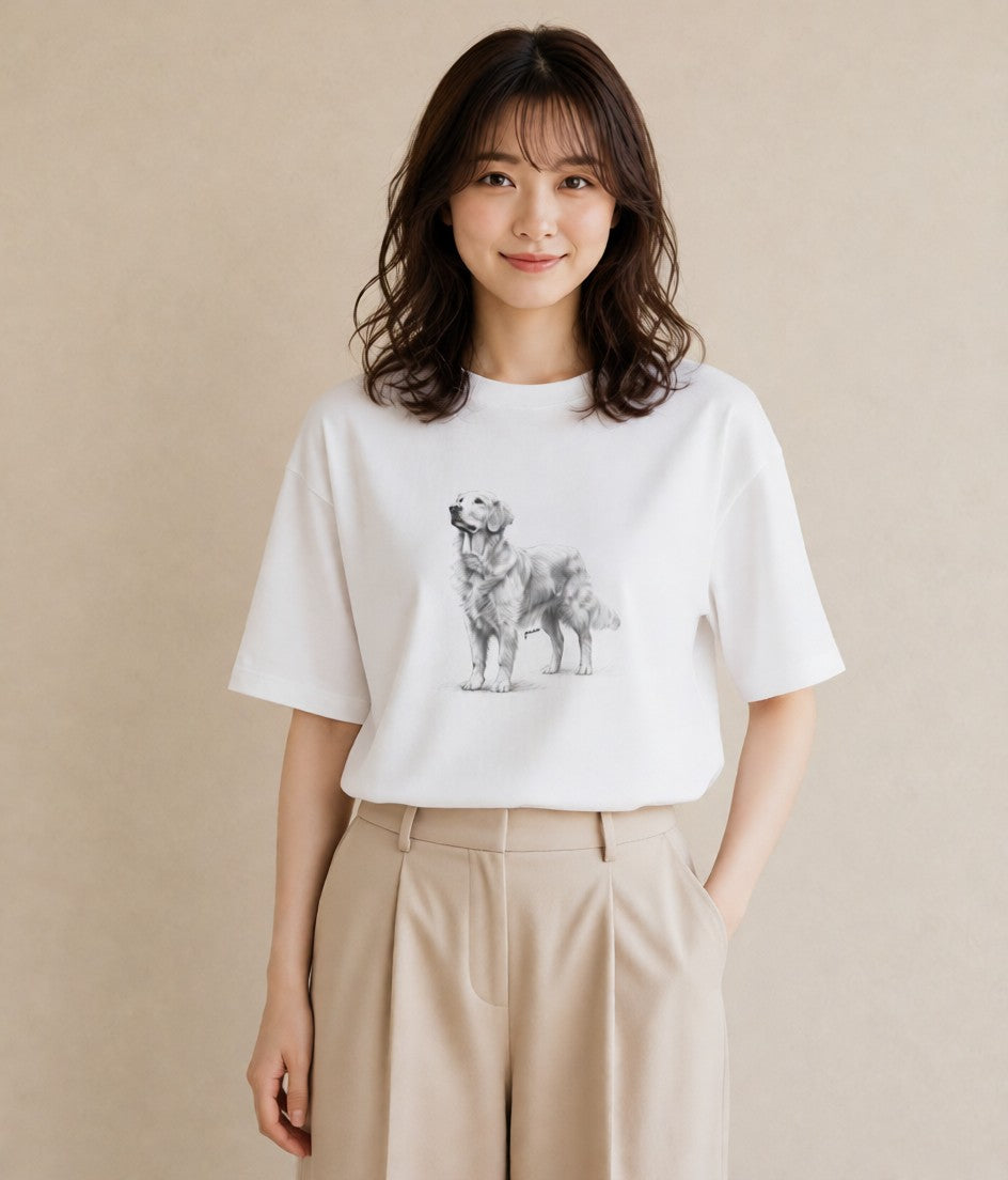 プリントTシャツ レディース ゴールデンレトリバー ゴールデン 犬 いぬ イラスト 淡色 旅行用 海 白T