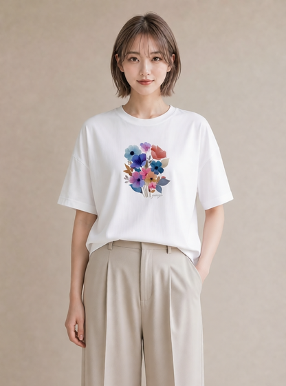 プリントTシャツ レディース あさがお 朝顔 花 花柄 イラスト ユニーク お出かけ 普段着 白T