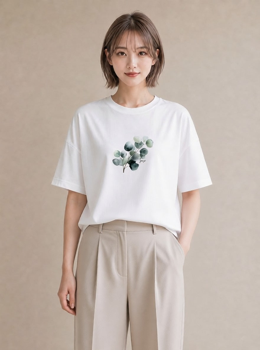 デザインTシャツ レディース 夕暮れ バルコニー 夕焼け ナチュラル アンティーク イラスト ガーリー お出かけ 普段着 白T