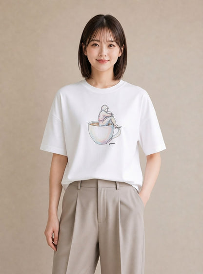 半袖Tシャツ レディース コーヒー カフェ 珈琲 イラスト シック 母の日 ビーチ 白T