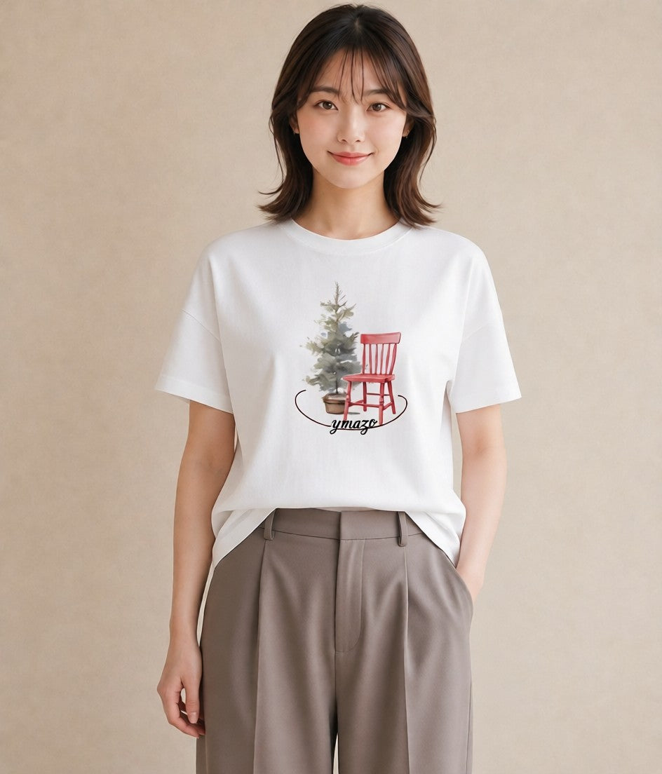 デザインTシャツ レディース 窓辺の椅子 窓辺 椅子 ナチュラル アンティーク イラスト こなれ感 通学 誕生日プレゼント 白T