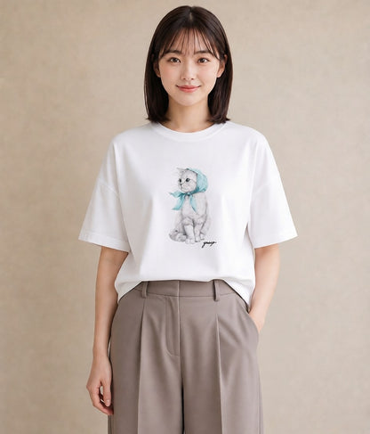 グラフィックTシャツ レディース ロシアンブルー 猫 ねこ イラスト お洒落 女性向けギフト 散歩 白T