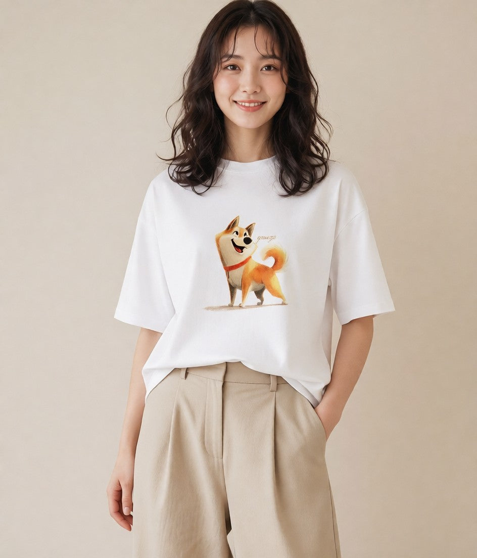 プリントTシャツ レディース 柴犬 しばいぬ 犬 いぬ イラスト ラフカジュアル 自分用 ルームウェア 白T