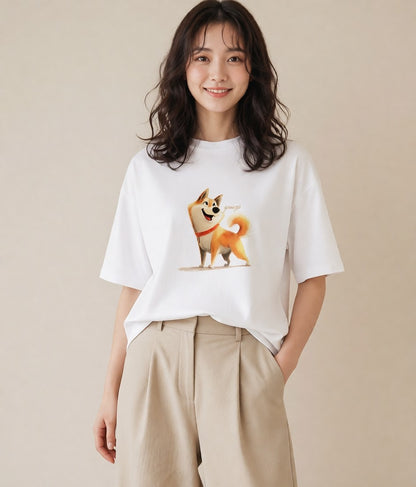プリントTシャツ レディース 柴犬 しばいぬ 犬 いぬ イラスト ラフカジュアル 自分用 ルームウェア 白T