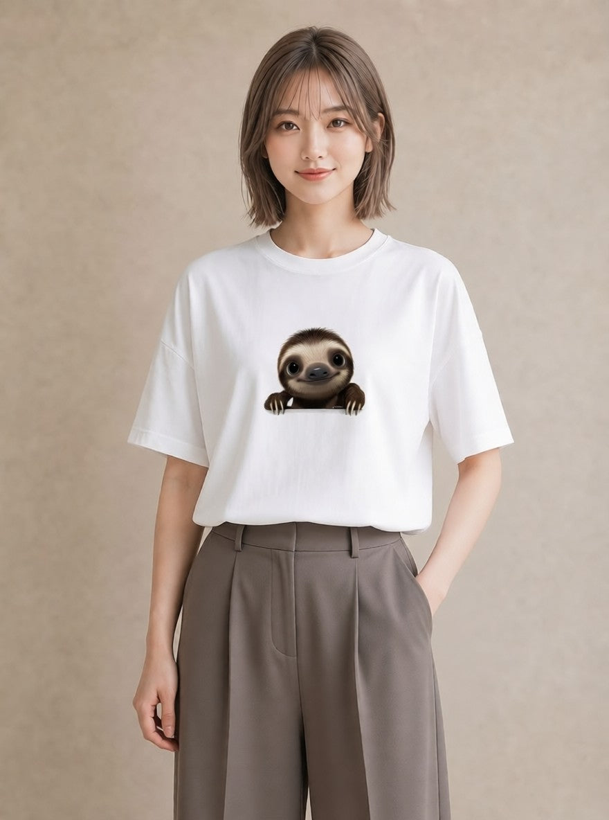デザインTシャツ レディース ナマケモノ 動物 アニマル イラスト お洒落 敬老の日 ホワイトデー 白T