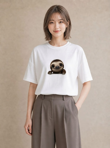 デザインTシャツ レディース ナマケモノ 動物 アニマル イラスト お洒落 敬老の日 ホワイトデー 白T