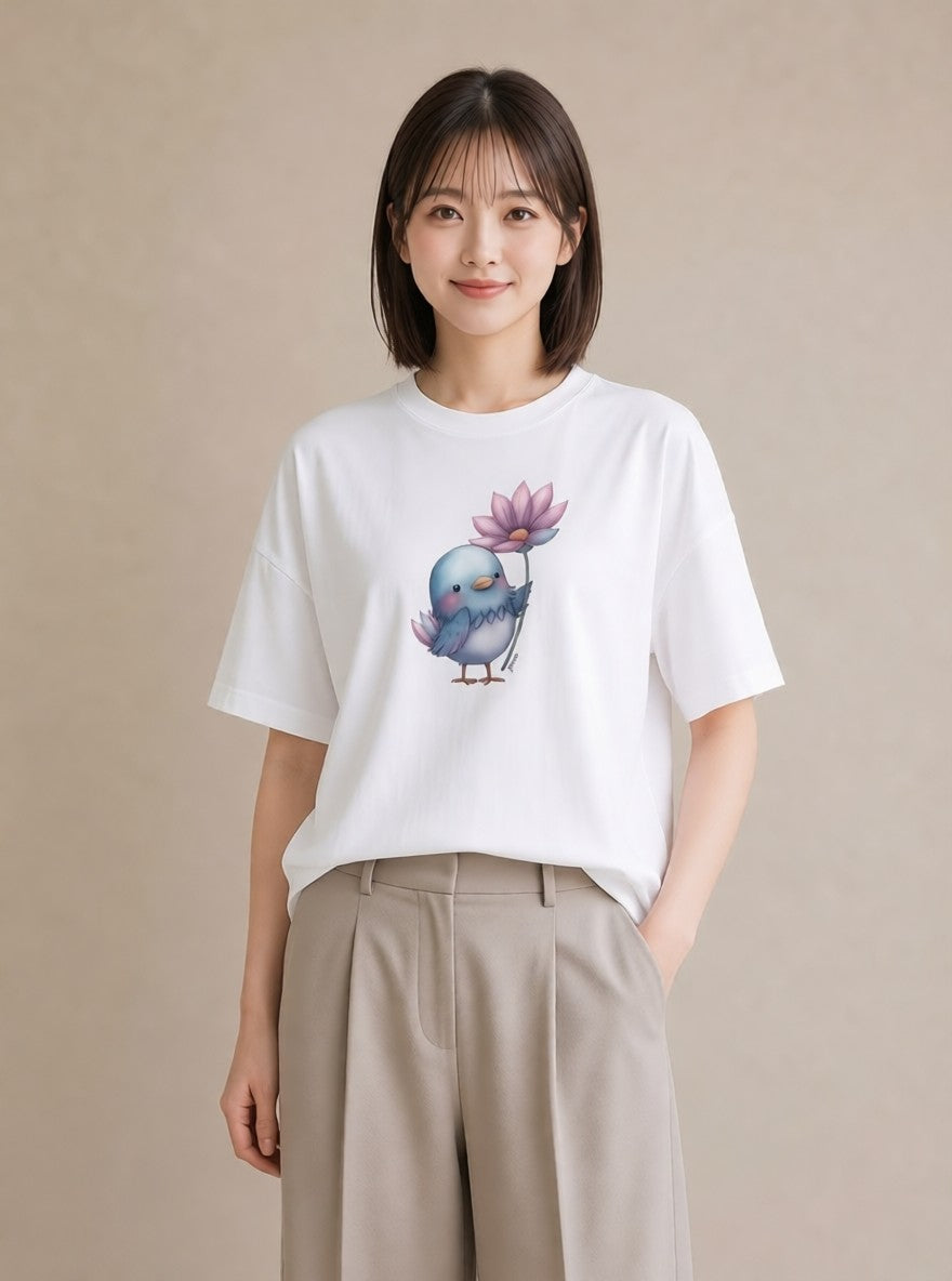デザインTシャツ レディース セキセイインコ ペット 動物 イラスト 抜け感 敬老の日 ホワイトデー 白T