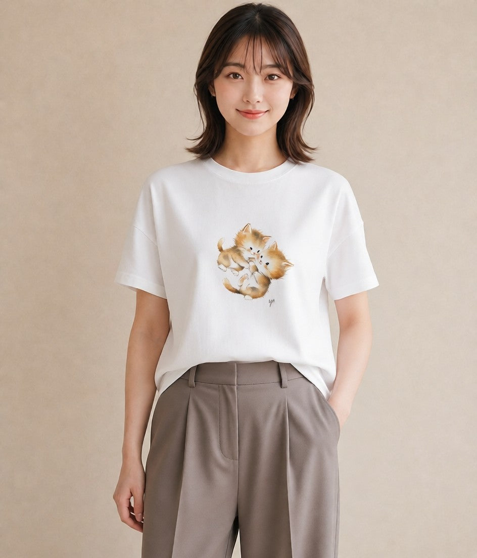 デザインTシャツ レディース 肉球 猫 ねこ イラスト きれいめカジュアル ビーチ デイリーウェア 白T