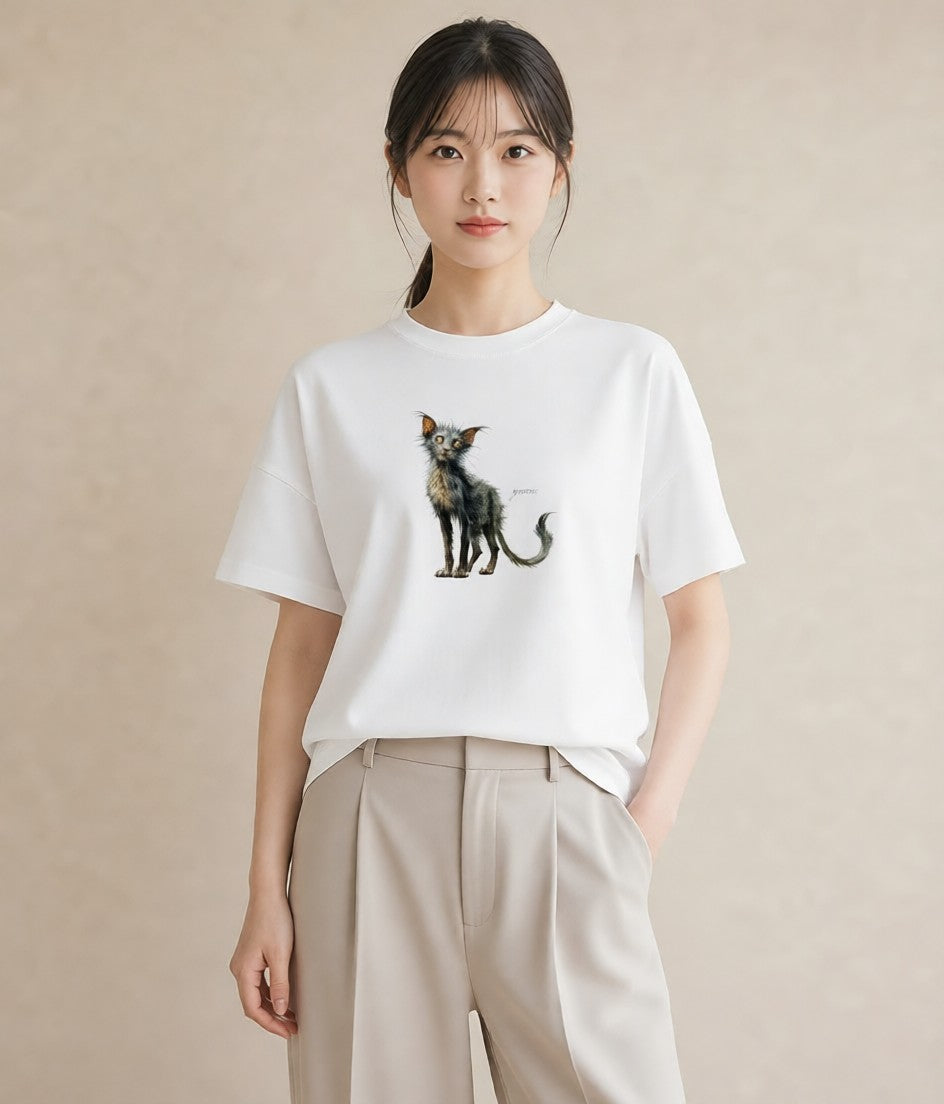 Tシャツ レディース 猫 ねこ イラスト 買い物 夏コーデ 白T