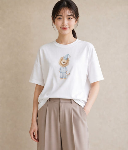 Tシャツ レディース ライオン 動物 アニマル イラスト こなれ感 デート 帰省 白T