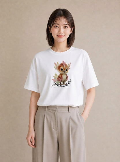グラフィックTシャツ レディース フクロウ 動物 アニマル イラスト 可愛い 散歩 お出かけ 白T