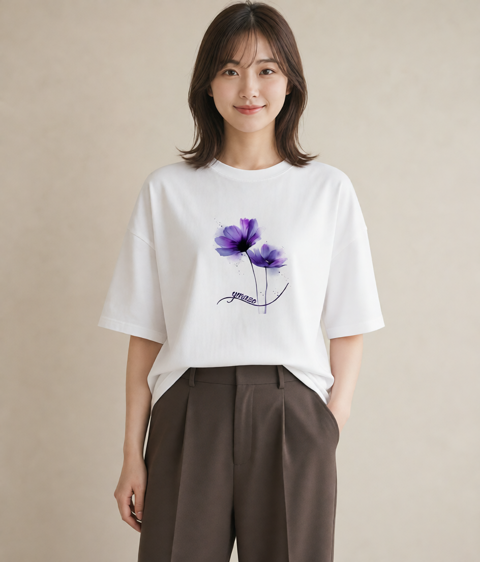 Tシャツ レディース コスモス 秋桜 花 花柄 イラスト ゆるかわ ルームウェア ギフト 白T