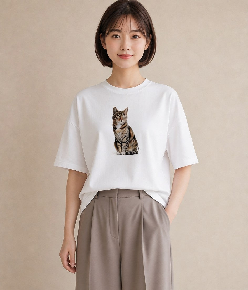 デザインTシャツ レディース ソマリ 猫 ねこ イラスト フェミニン 春コーデ 姉妹 白T