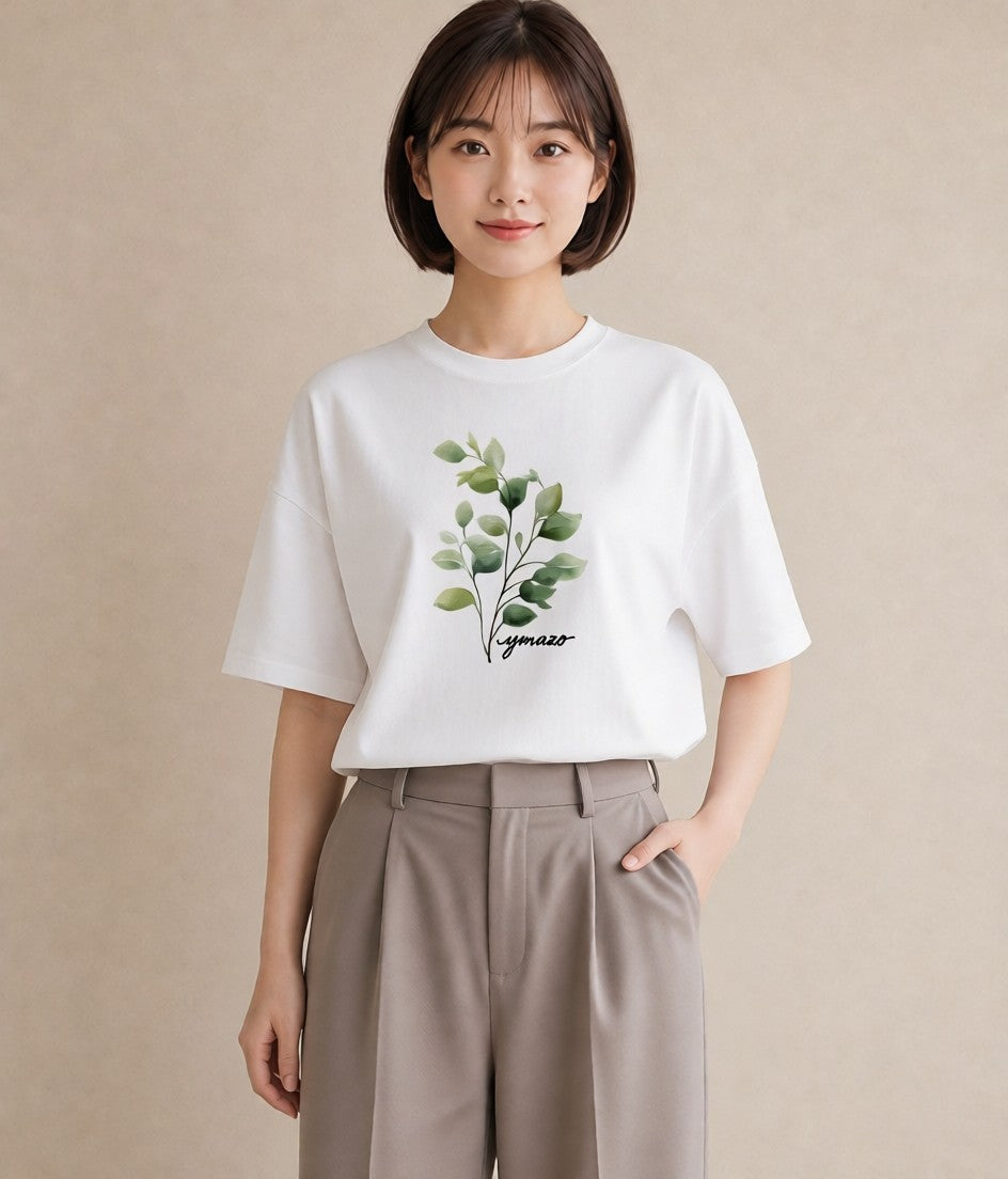 グラフィックTシャツ レディース ガラス瓶 小枝 ボタニカル ナチュラル アンティーク イラスト ラフ 女性向けギフト 散歩 白T
