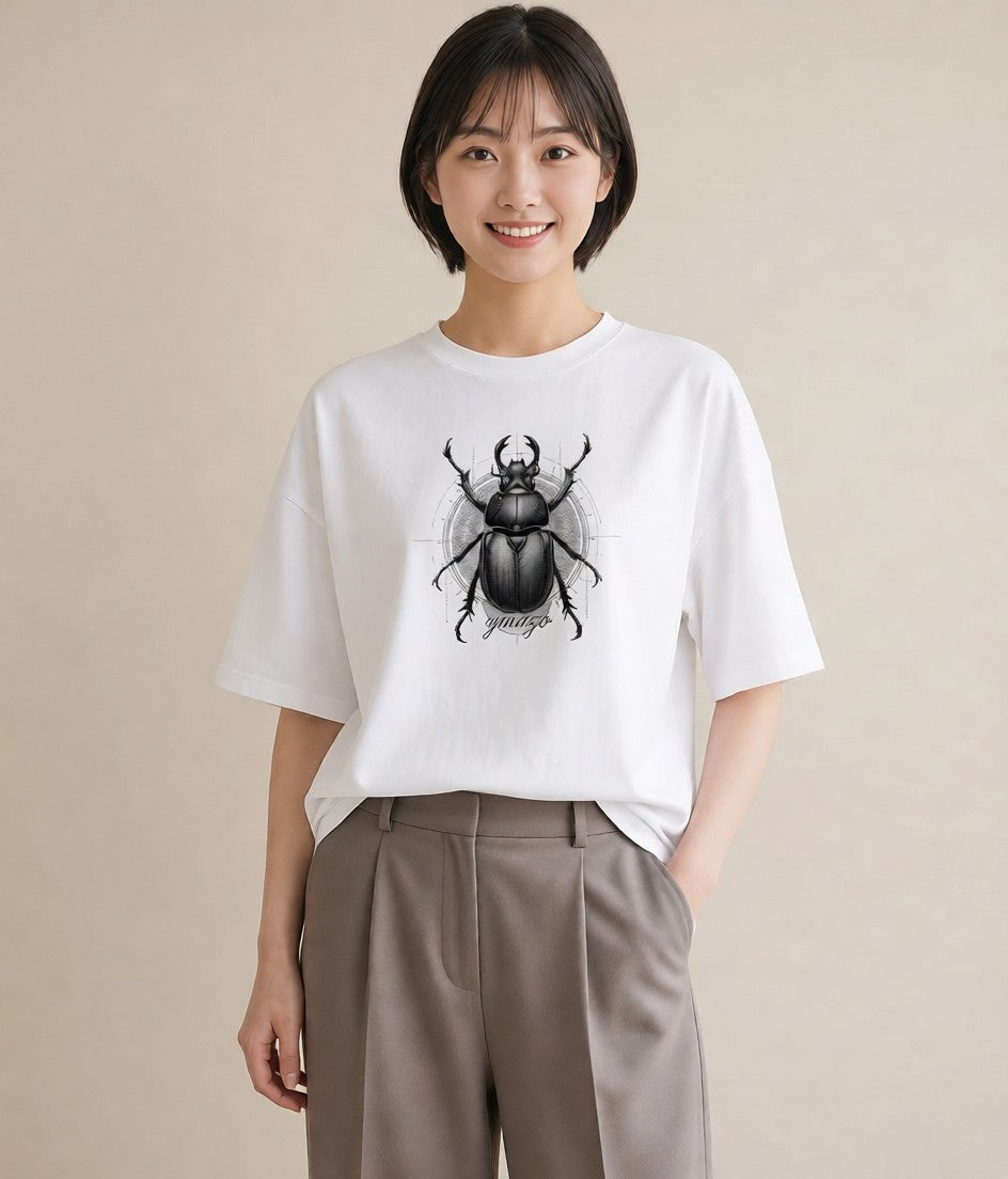 半袖Tシャツ レディース クワガタ 昆虫 虫 イラスト 個性的 デイリーウェア 休日 白T