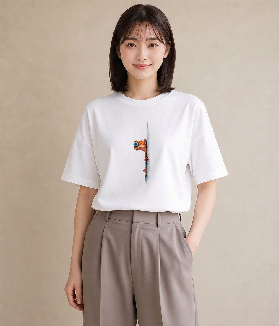半袖Tシャツ レディース アマガエル ペット 動物 イラスト ガーリー ママ カフェ服 白T