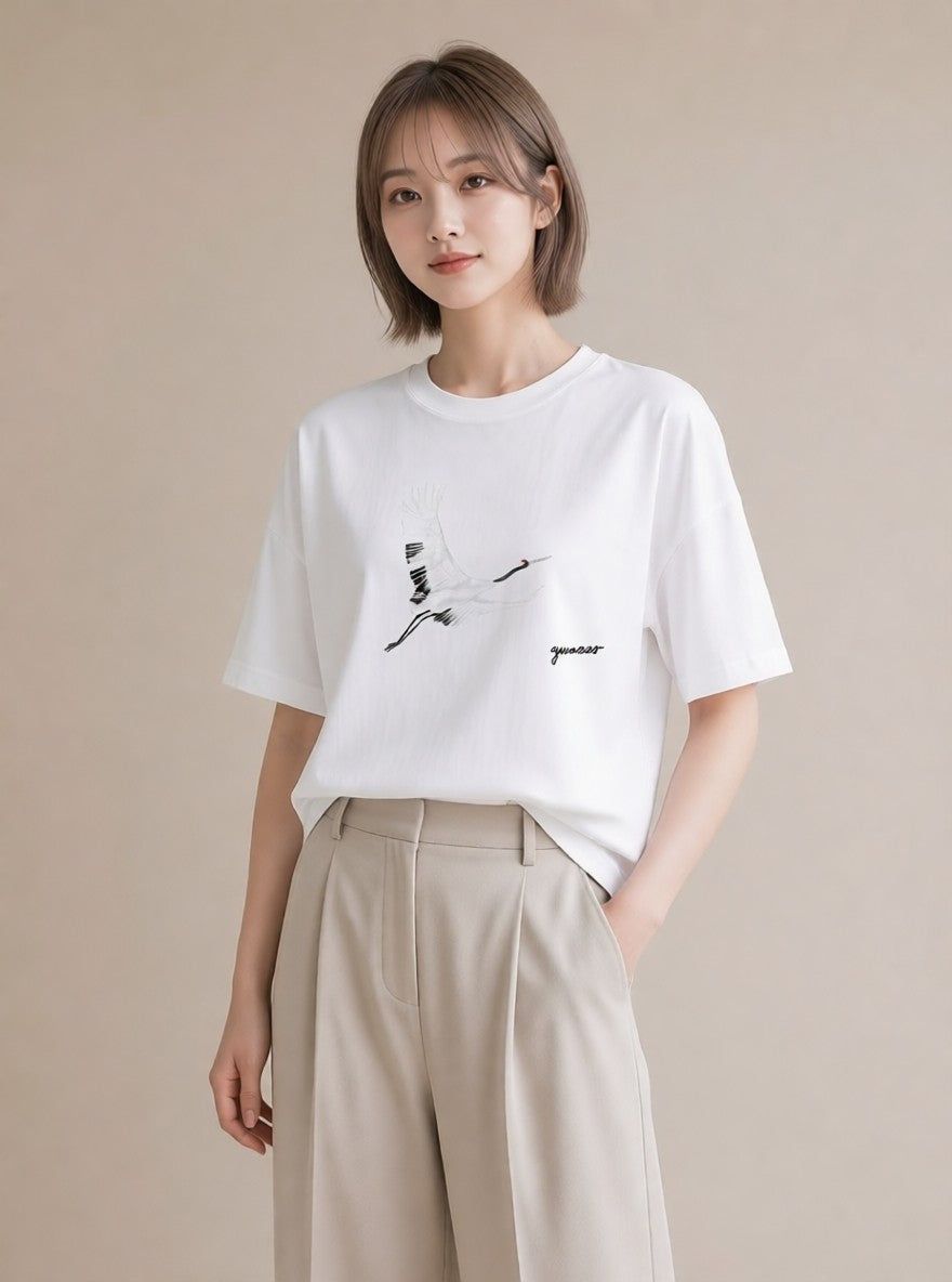 グラフィックTシャツ レディース ハクチョウ 動物 アニマル イラスト ボタニカル 海 カフェ巡り 白T