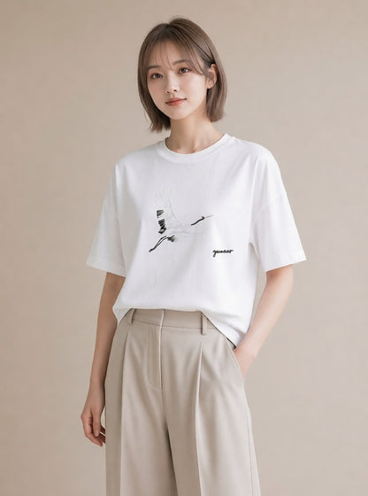グラフィックTシャツ レディース ハクチョウ 動物 アニマル イラスト ボタニカル 海 カフェ巡り 白T
