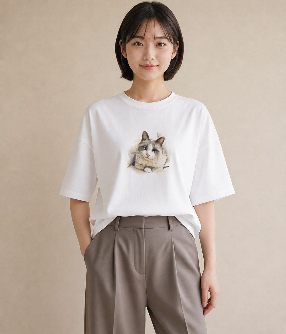 Tシャツ レディース 猫 ねこ イラスト 北欧風 デート 帰省 白T