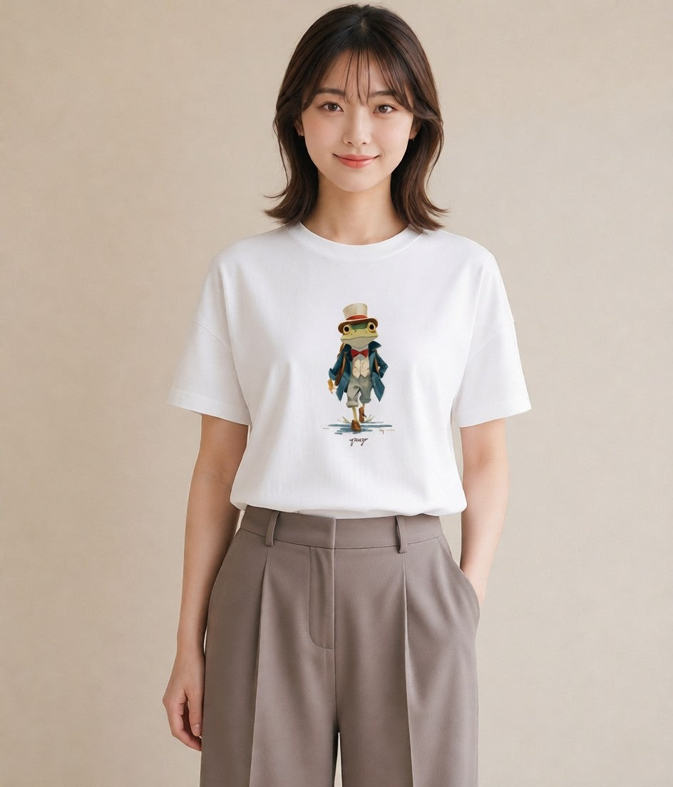 デザインTシャツ レディース カエル ペット 動物 イラスト ゆるコーデ 20代 カジュアルコーデ 白T