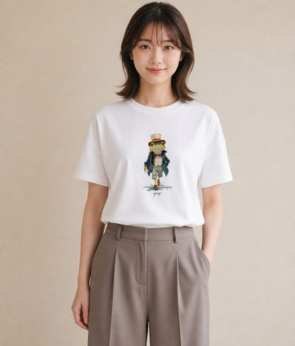 デザインTシャツ レディース カエル ペット 動物 イラスト ゆるコーデ 20代 カジュアルコーデ 白T