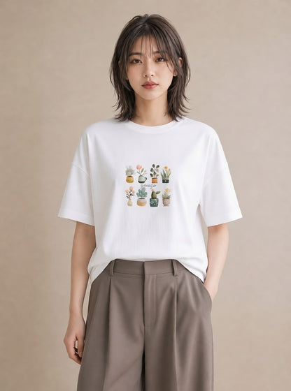 グラフィックTシャツ レディース 観葉植物 植物 ボタニカル イラスト 韓国風 おしゃれギフト 社会人 白T