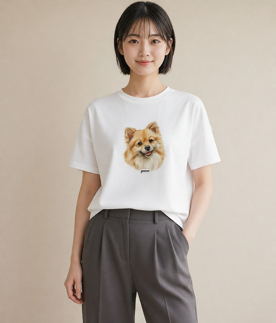 グラフィックTシャツ レディース ポメラニアン ポメ 犬 いぬ イラスト 抜け感 親子 20代 白T