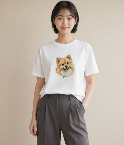 グラフィックTシャツ レディース ポメラニアン ポメ 犬 いぬ イラスト 抜け感 親子 20代 白T