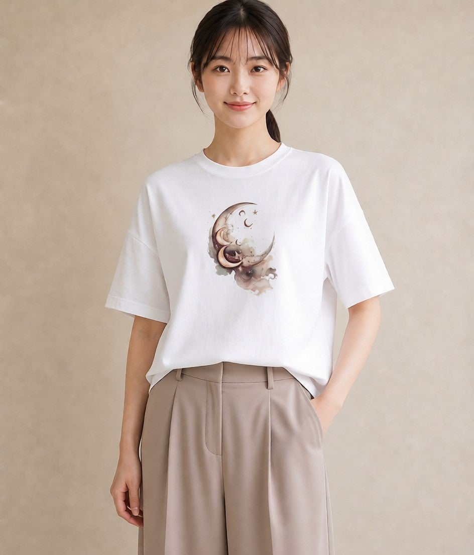 デザインTシャツ レディース 月 星空 宇宙 イラスト 可愛い 親子 20代 白T