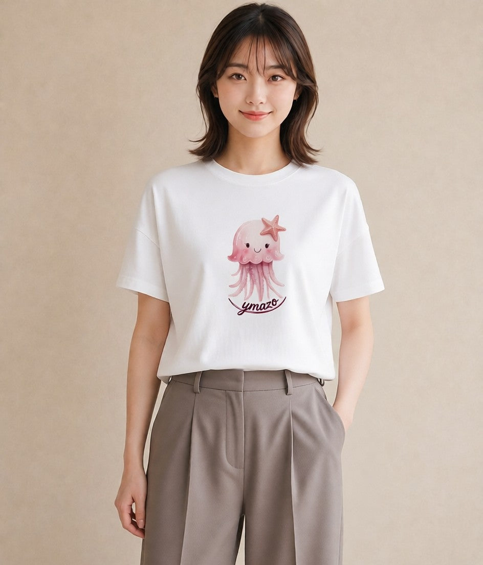 グラフィックTシャツ レディース タコ 海の生き物 海 イラスト 上品 買い物 夏コーデ 白T