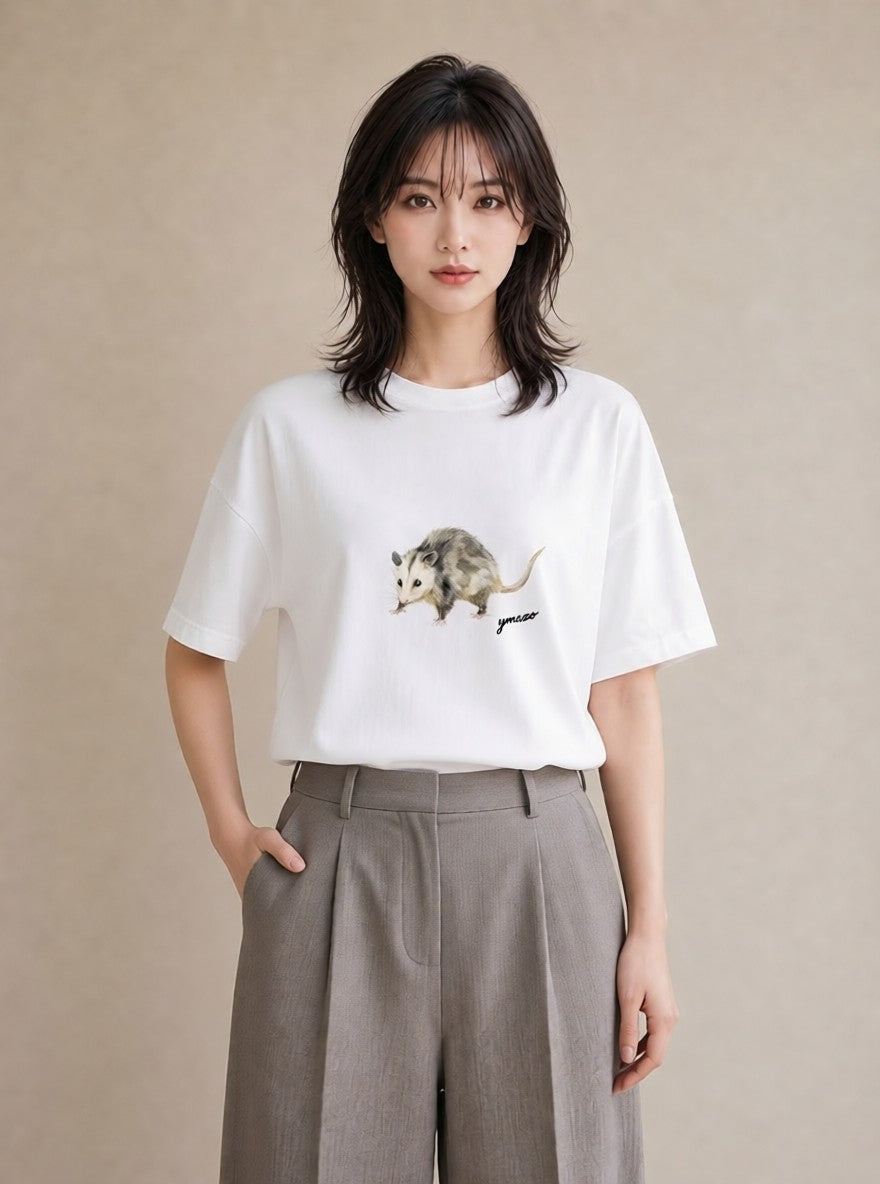 デザインTシャツ レディース リス ペット 動物 イラスト 淡色 綿100 デート 白T