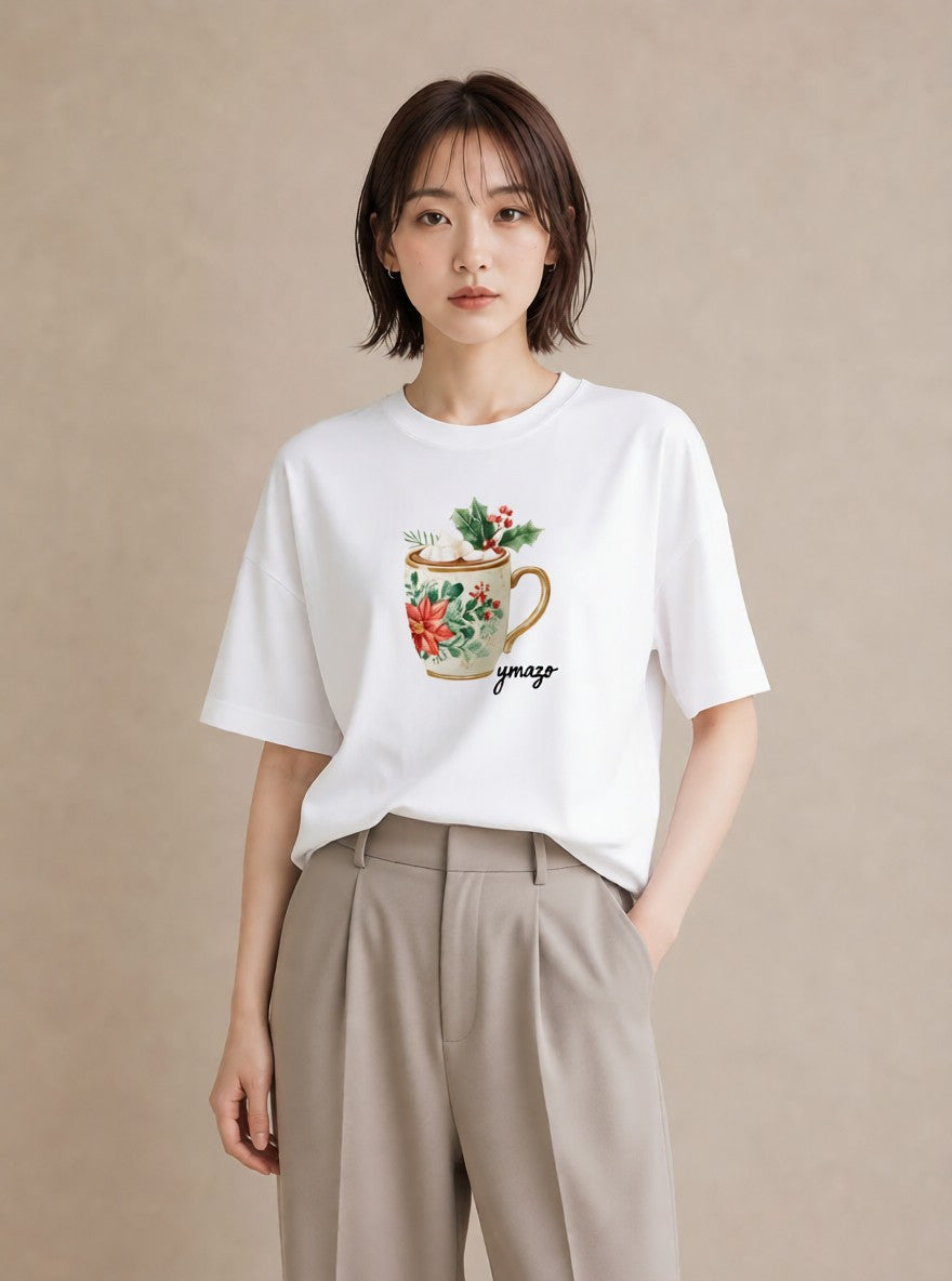 グラフィックTシャツ レディース ハーブティー 食べ物 フード イラスト フェミニン 旅行用 海 白T