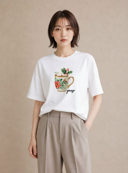 グラフィックTシャツ レディース ハーブティー 食べ物 フード イラスト フェミニン 旅行用 海 白T