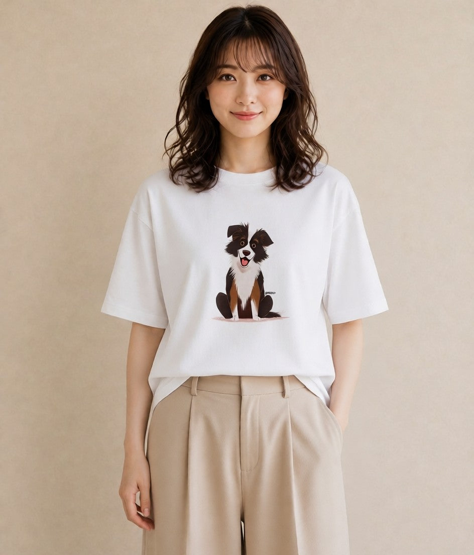 グラフィックTシャツ レディース ボーダーコリー 犬 いぬ イラスト フェミニン 春コーデ 姉妹 白T