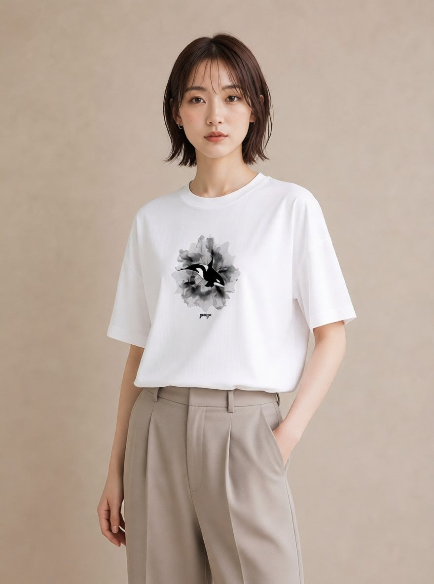デザインTシャツ レディース シャチ 海の生き物 海 イラスト シンプル 女子会 お揃い 白T