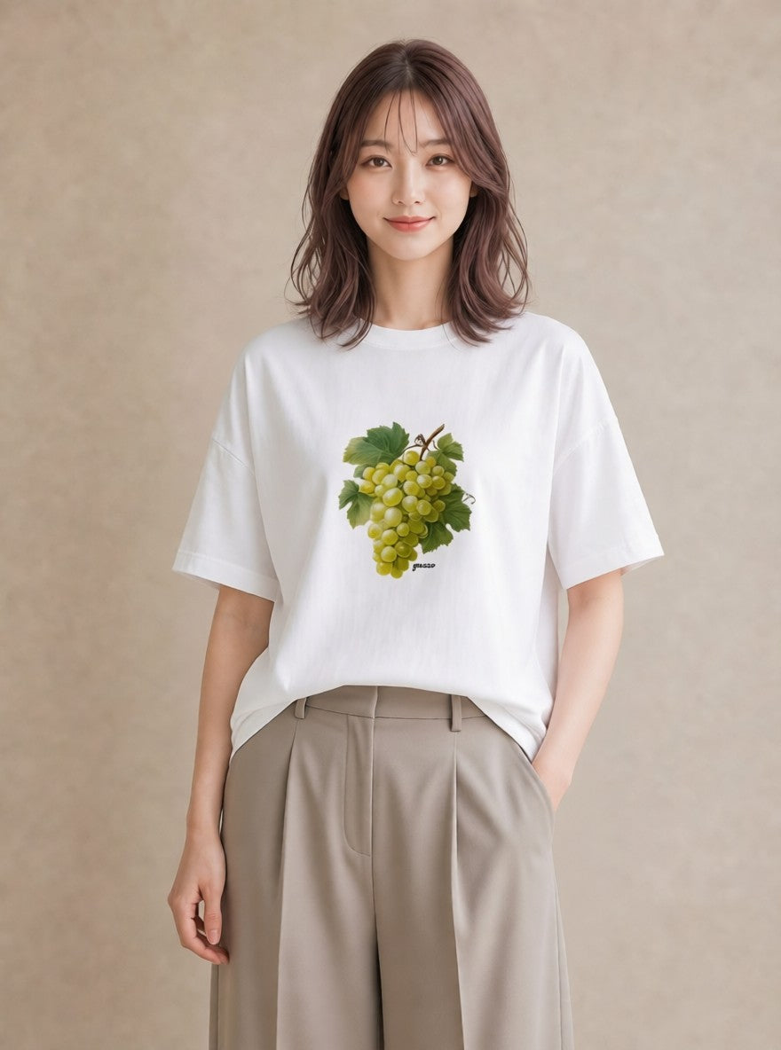 デザインTシャツ レディース ぶどう 葡萄 食べ物 フード イラスト ラフカジュアル お揃い 親子 白T